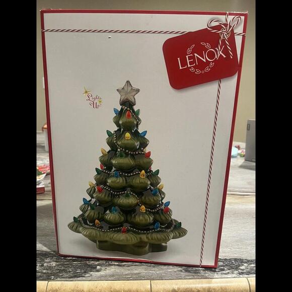 LENOX Holiday Traditions Green Porcelain Lit Christmas Tree - Picture 3 of 8